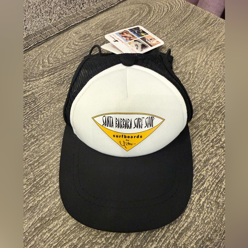 NWT! PupLids Santa Barbara Surf Shop Black and White Dog Cap. Size S